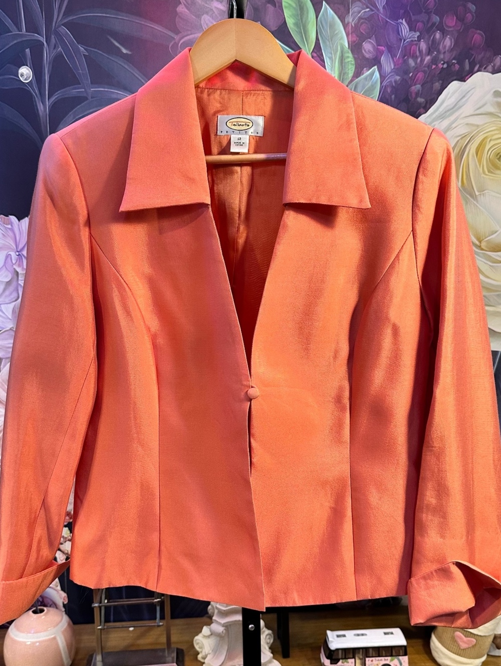 Talbots Petites 12 3 Piece Skirt Suit Set Silk Cotton Coral Career - Picture 2 of 14